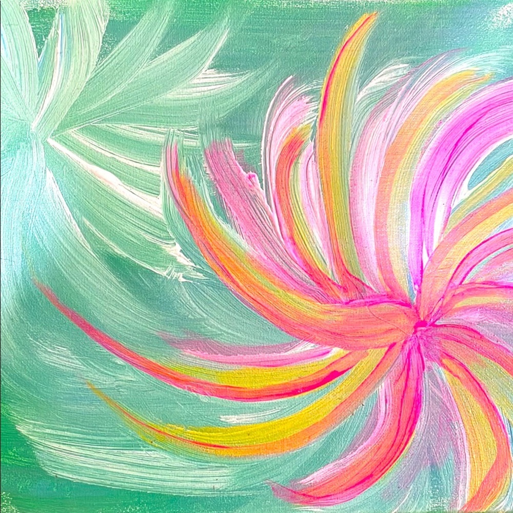 Abstract Floral Canvas Art - Pink and Green